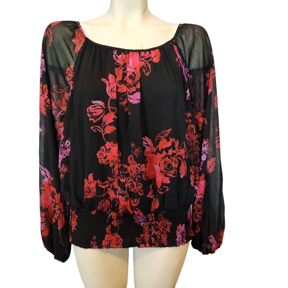Harper 241 Red and Pink Floral Long‎ Sleeve Blouse